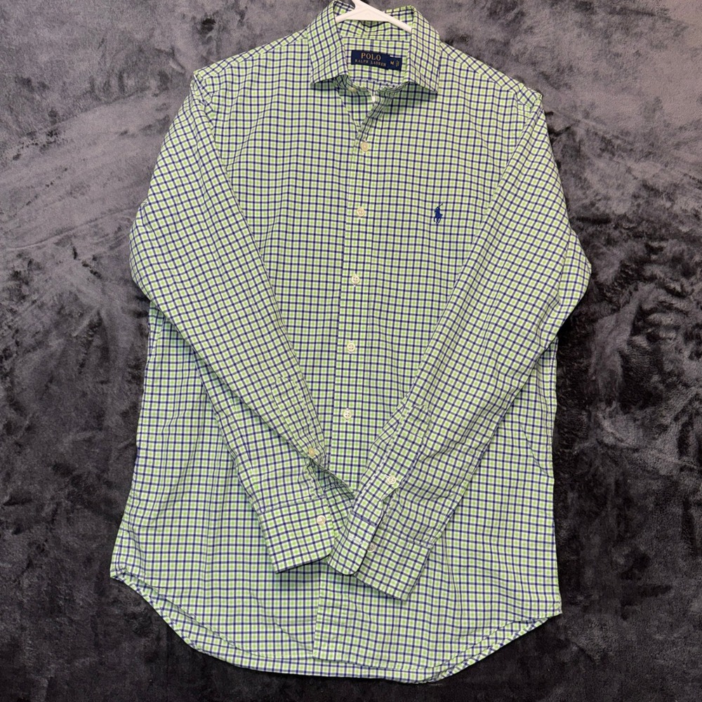 Polo Ralph Lauren Mens Gingham Check Button Down Shirt Green Blue Size M